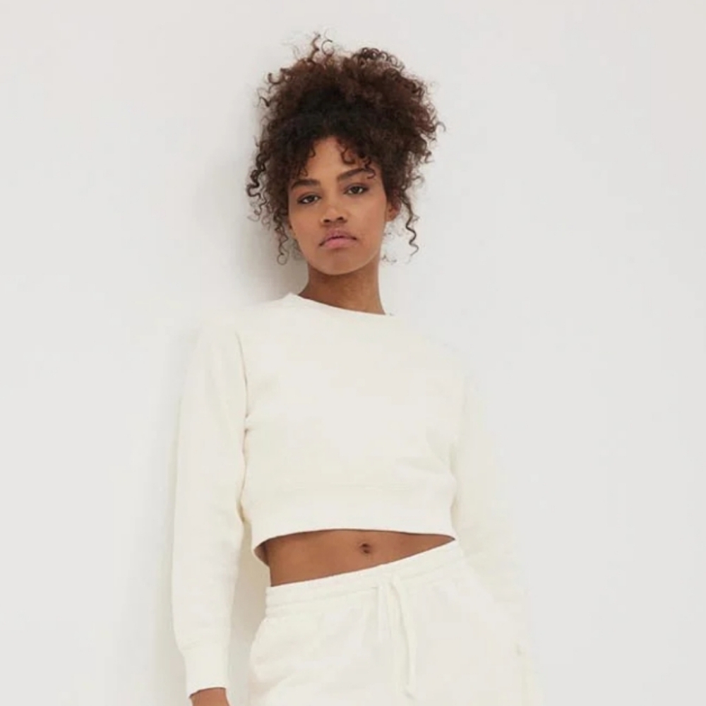 Cream Bench Cropped Crew Neck Sweatshirt